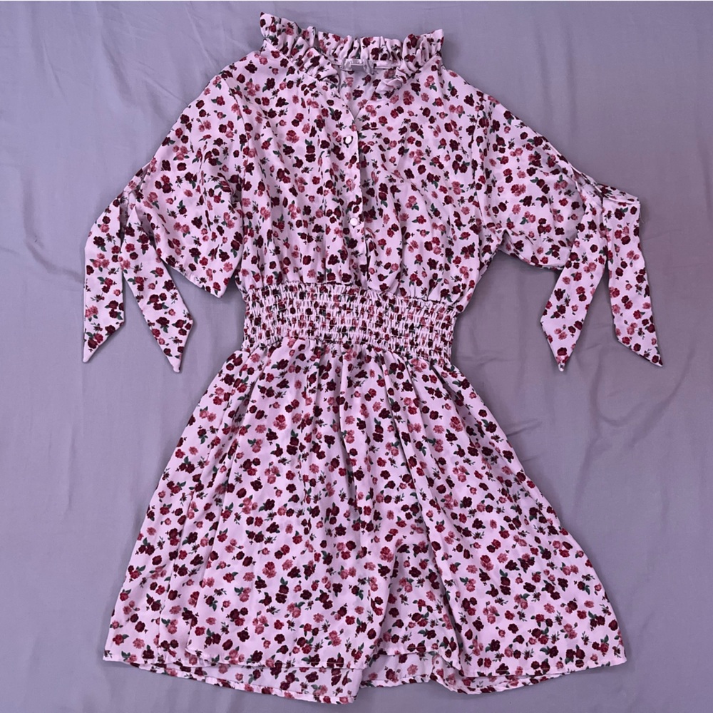 Justice | White Red Pink Floral Button V Neck Skater Dress